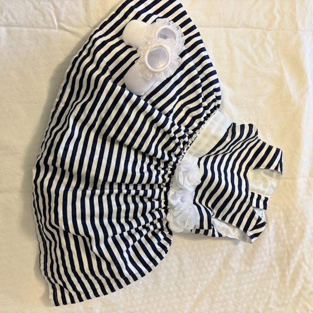 Carters Navy and White Dress with Flowers